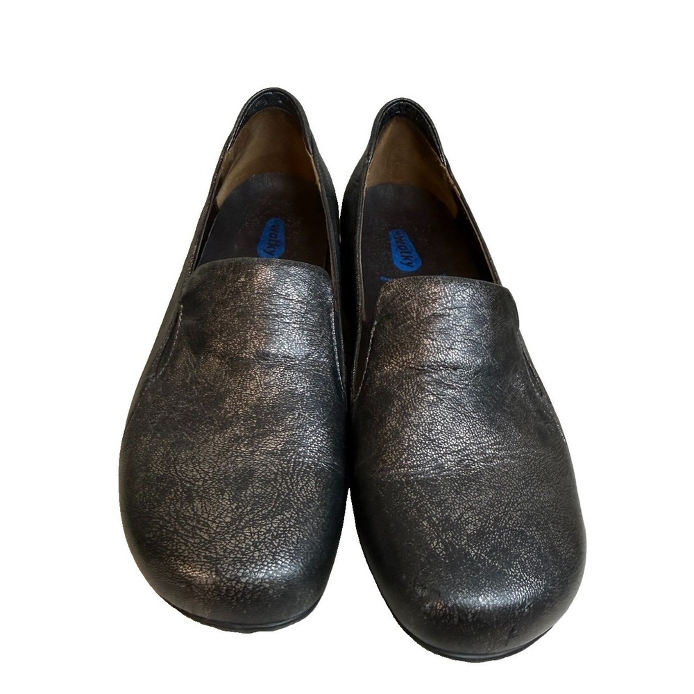 Wolky Perls 174 366 Women Metallic Pewter Black Leather Loafers Shoes EU 40 US 9
